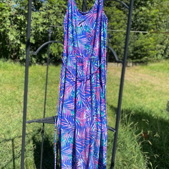 Pappagallo Blue and Purple Leaf Print Jumpsuit - Picture 10 of 13